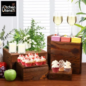 6 Pack Wooden Risers Display Stands For Party, Decor, And Food Display