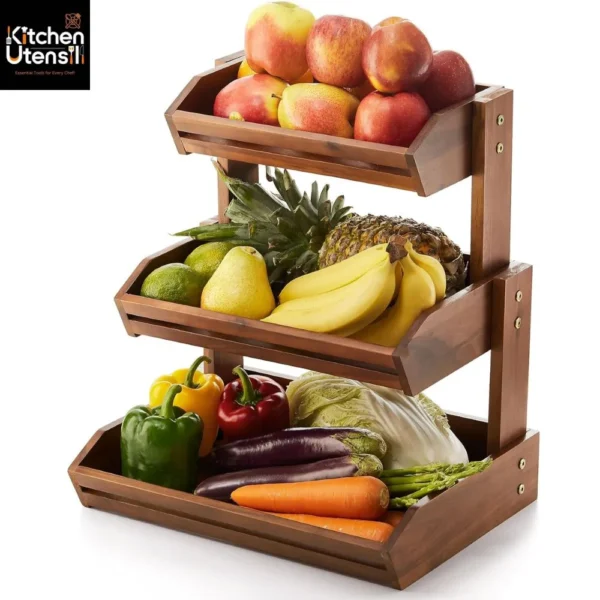 HOLANA Acacia Wood Fruit Basket - 3-Tier Fruit Bowl For Kitchen Counter