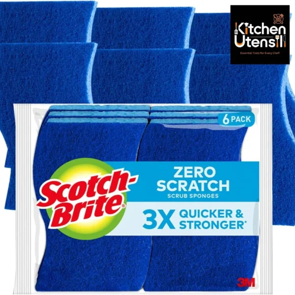 Scotch-Brite Zero Scratch Scrub Sponges, Non-Scratch Sponge Safe for Non-Stick Cookware, 6 Kitchen Sponges