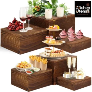 6 Pack Wooden Risers Display Stands For Party, Decor, And Food Display